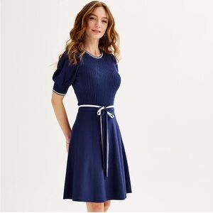 Draper James Navy Knit Belted Dress